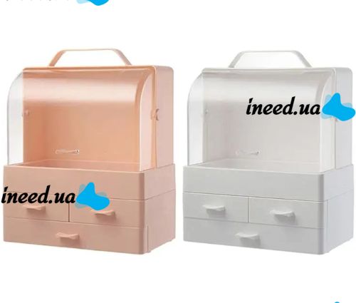 Настольный органайзер для хранения косметики Cosmetic Storage Box GW-880 косметическая полочка 4 секции с выдвижными ящиками и ручкой Розовая
