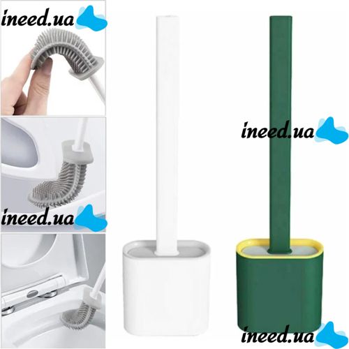Toilet brush with a flexible silicone flat brush for cleaning the toilet bowl NJ-497 White with wall mounting, hinged brush 10 x 4.5 x 36 cm