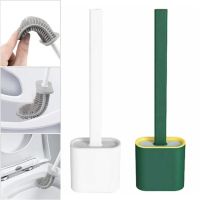Toilet brush with a flexible silicone flat brush for cleaning the toilet bowl NJ-497 Green with wall mounting, hinged brush 10 x 4.5 x 36 cm
