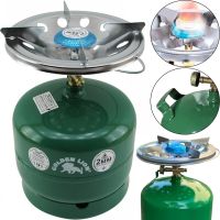 Golden Lion Rudyy SB-605 tourist gas cylinder with a burner of 8 liters 3kg, Household Propane cylinder with piezo ignition and handle GL-2 PK-605 Green