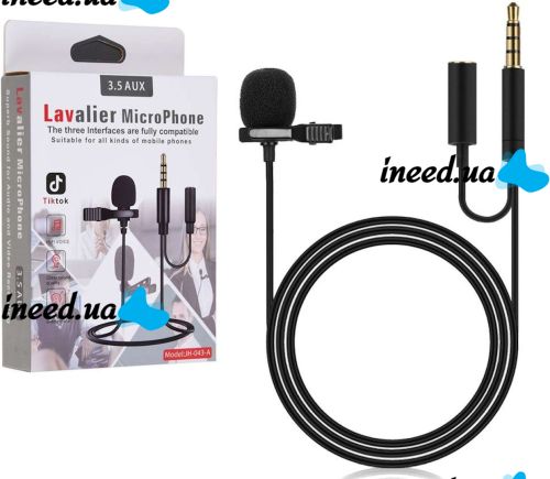 Microphone Lapel for Lavalier Micro Phone JH-043-A 3.5AUX Wired Chest Lapel with Clip Clip and Headphone Jack Black