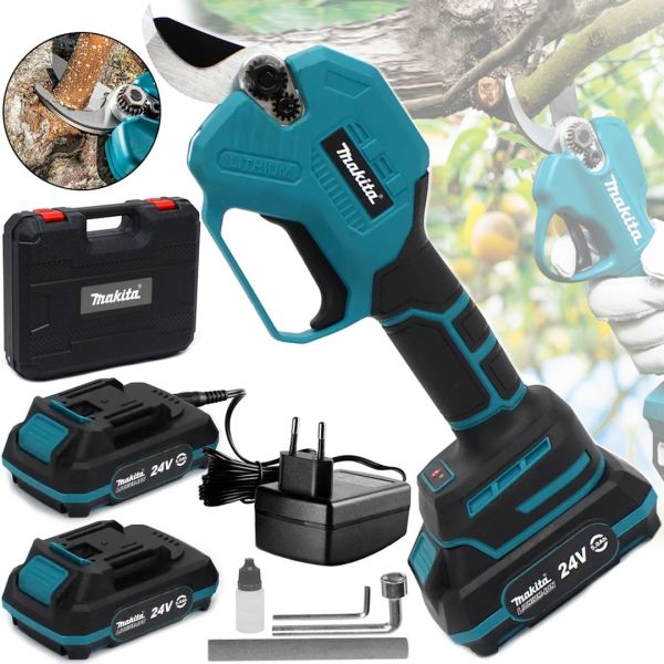 Аккумуляторный электросекатор Makita DUP365Z 24V 5AH Li-Ion садовый секатор для обрезки веток и деревьев с 2 аккумуляторами в кейсе 24В QJ25