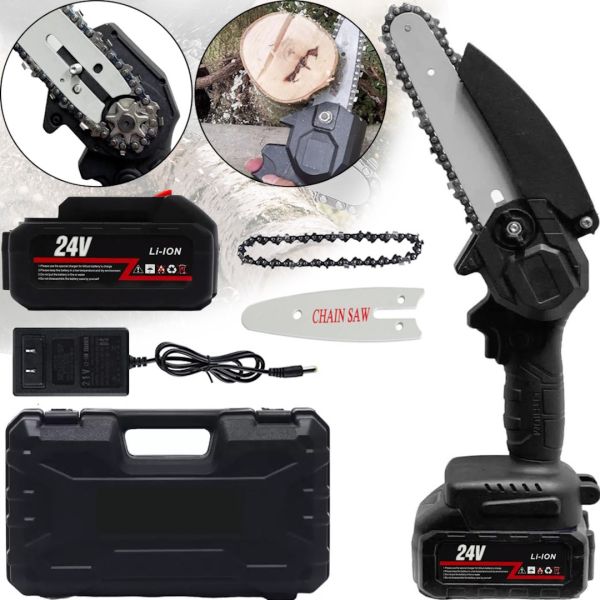 Аккумуляторная цепная мини пила Supretto Mini Electric Chain Saw 24V 550W для обрезки деревьев и распила дров, мини пила, электропила на аккумуляторе
