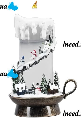 Christmas Musical Lamp XMAS WDL 21020B Decorative Candle with Snowmen, table Night Light with LED backlight on USB Batteries