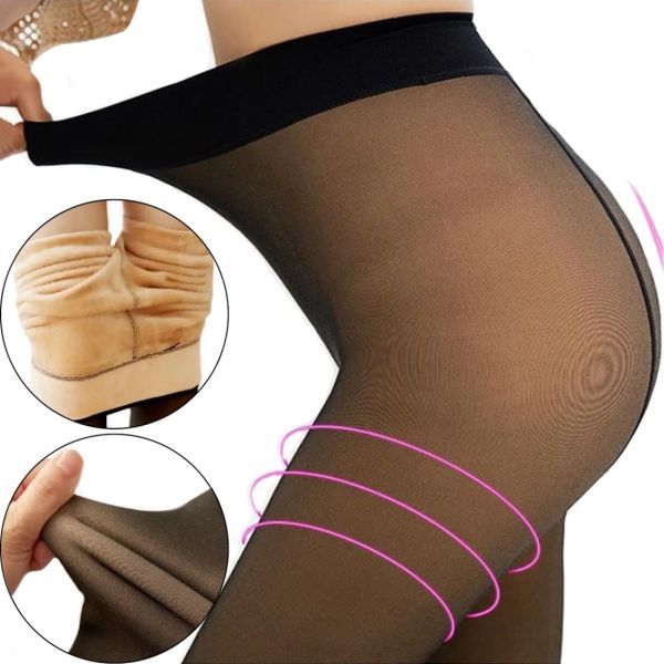 Universal insulated tights Leggiengs On Wool PW-109 with the effect of nylon with an overstated high waist, women's tights with fur Black