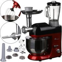 Stationary planetary harvester dough mixer Domotec MS-2052 with a metal bowl for 4 liters 3500W, Kitchen mixer meat grinder blender with nozzles Red