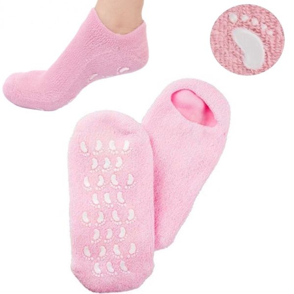 Увлажняющие гелевые носочки для педикюра SPA Gel Socks Розовые, Косметические носки для СПА процедур с антискользящим покрытием и увлажняющим гелем