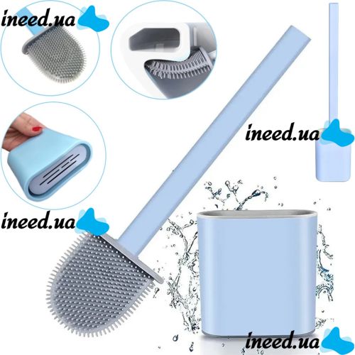 Toilet brush with a flexible silicone flat brush for cleaning the toilet bowl NJ-497 Blue with wall mounting, hinged brush 10 x 4.5 x 36 cm