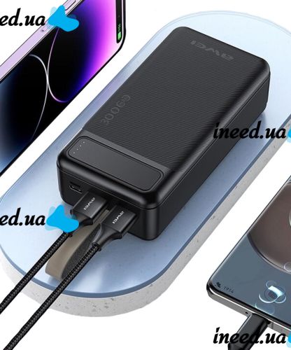 Портативний зарядний пристрій Power Bank Awei P7k 30000 mAh Повербанк, портативний зовнішній акумулятор батарея з індикатором і кабелем для телефону