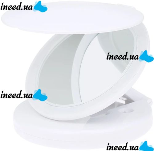 Round Folding Makeup Mirror Large Led Mirror W0-29 Cosmetic Folding Mirror on an Adjustable Stand with Magnification on Batteries