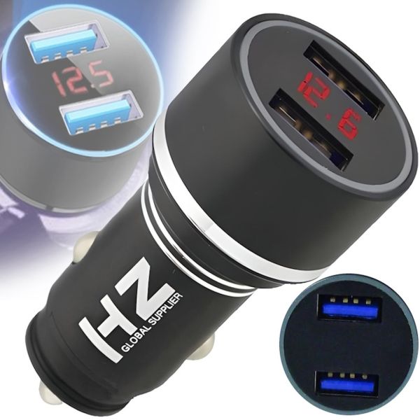 Автомобильное зарядное устройство с вольтметром Car Charger HZ HC7 3.1A, Адаптер для зарядки 2xUSB в прикуриватель, Автозарядка с экраном Черный