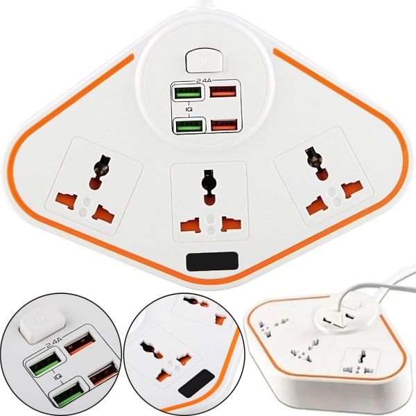 Универсальный сетевой фильтр удлинитель Anti-Static Socket Remax BKL-07 на 3 розетки 4 USB 3.4A, Электрический тройник с предохранителем PS07 Белый