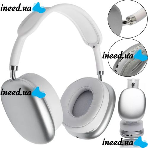 Накладные беспроводные наушники Bluetooth Macaron P9 Max с Aux, Полноразмерные блютуз стереонаушники со слотом карты памяти MicroSD, TF Card Белые