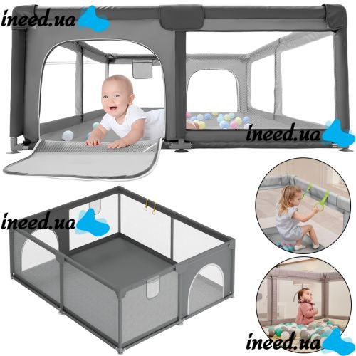 Дитячий ігровий манеж Harmony Comfort HRM-1218 120х180 см ігрова зона з москітною сіткою для дитячих ігор, сухий складаний басейн для малюків Сірий