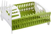 Dish Dryer Organizer Compact Dish Rack Folding Table Dryer for Forks and Spoons, Plastic Kitchen Organizer Dryer Green and White