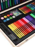 Художній набір для творчості A-Toys 220 предметів в дерев'яному валізі, дитячий комплект маркерів і олівців в кейсі для малювання Art Set