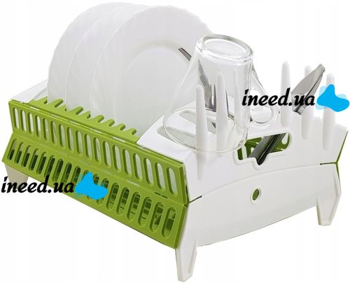 Dish Dryer Organizer Compact Dish Rack Folding Table Dryer for Forks and Spoons, Plastic Kitchen Organizer Dryer Green and White