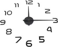 Настенные 3D часы Diy Clock XZ123 Black Сделай сам от 60 до 90 см большие самоклеящиеся 3Д часы объемные цифры на стену для дома, офиса Черные
