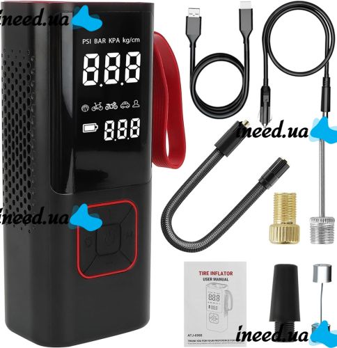 Car Compressor Car Air Pump ATJ-6988 Rechargeable Car Compressor with LCD Monitor, Portable Tire Pump for Car and Bicycle