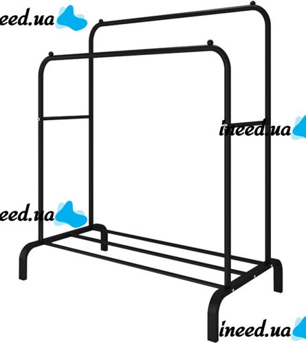 Подвійна стійка вішалка Double Floor Hanger 162х130 см для одягу і полицею для взуття, підлогова стійка-вішалка зі штангою на ніжках до 30 кг чорна