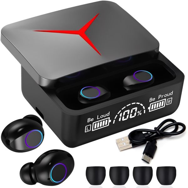 Беспроводные Bluetooth наушники M 90 PRO Black вакуумные блютуз наушники с микрофоном, Led дисплеем и индикатором заряда в кейсе USB M90 Черные