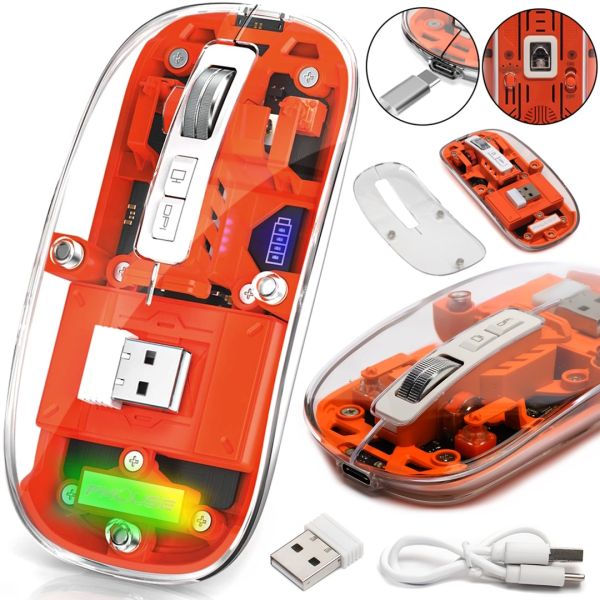 Беспроводная игровая Bluetooth мышка FMOUSE M133 для компьютера и ноутбука 2.4GHZ 2400 DPI прозрачная аккумуляторная мышь с подсветкой для ПК от USB