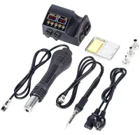 Thermo-air soldering station JCD 8898 2in1 80W soldering iron and 750W thermofan with temperature control and display for SMD soldering and electronics repair.