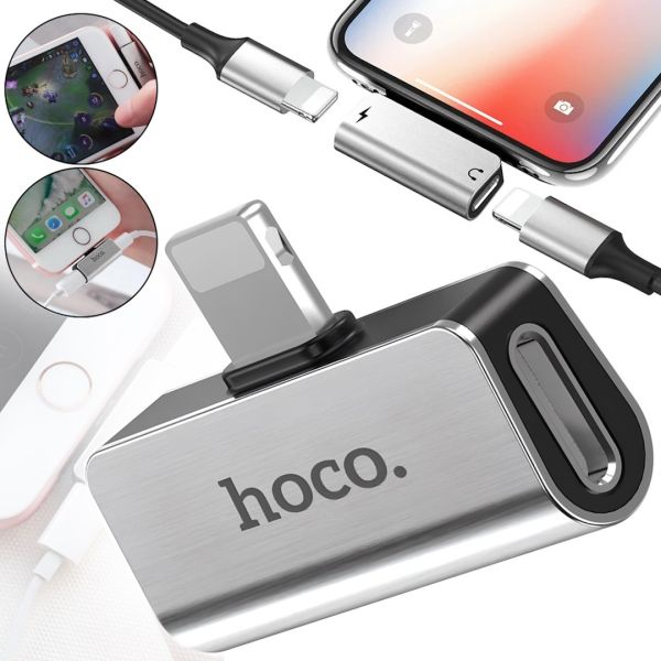 Тройник Hoco LS24 Lightning аудио адаптер на 2 гнезда, конвертер для подключения зарядки и наушников к телефону Dual Lightning Converter Iphone