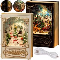 Нічник у формі різдвяної книги XMAS WDL 24023b Новорічний музичний світильник книжка з ефектом хуртовини і LED підсвічуванням на батарейках USB