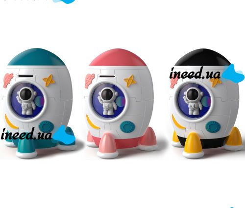 Дитяча електронна скарбничка сейф Ракета Rockets Money Box 852a купюроприймач з кодовим замком і відбитком пальця для купюр і монет на батарейках
