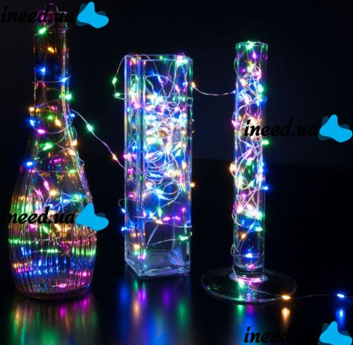 Внутренняя цветная гирлянда Роса RGB 5 м нить капля росы на медной проволоке 50 диодов, LED светодиодная новогодняя гирлянда-нить на батарейках M