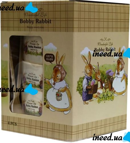 Set of Children's Plates with Bobby Rabbit Spoons 12.4x5.7 cm Plastic Tableware Set 8 Items 4 Deep Plates 4 Spoons for Children Bobby Rabbit