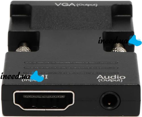 Конвертер HDMI-VGA OUT Black адаптер для перетворення сигналу 1080p з аудіо виходом, перехідник з HDMI на VGA кабель 3.5 мм jack Чорний