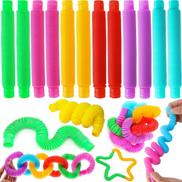 Antistress Toy for children Fidget Pop Tube set of hand-held elastic corrugated tubes 12 pieces for the development of sensory motor skills pop tubes from 3 years old