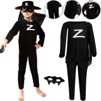 Children's Zorro Carnival Costume with Mask, Zorro Super Hero Masquerade Costume for kids from 3 to 10 years old Black