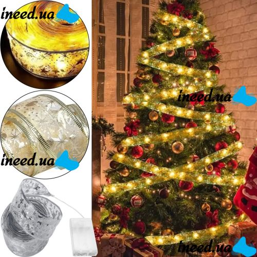 LED garland in the form of a LaceShine ribbon Warm white 5 meters with a pattern of snowflakes on batteries, Christmas ribbon 5m 50 LED diodes Warm white