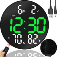 Электронные настенные часы LED Wall Clock DS-3813L 26см с будильником и календарем, Цифровые круглые часы зеленые с белым на стену от USB Черные