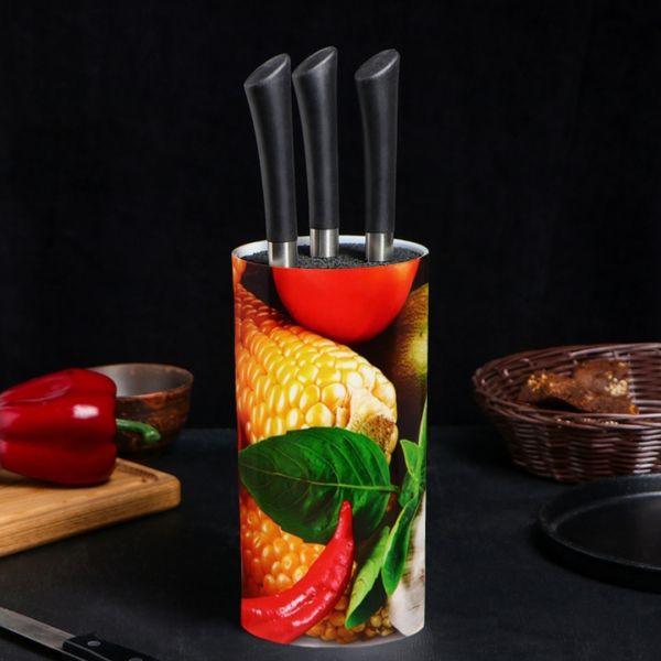 Настольная подставка для ножей 22 см Universal Knife Holder круглая с черным наполнителем из полипропиленового волокна на кухню 110*110*220 мм