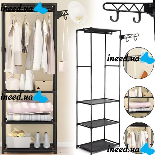 Підлогова складна вішалка для одягу New Boxy Coat Rack 6602 шафа органайзер з гачками і трьома полицями для взуття, розкладний стелаж для передпокою