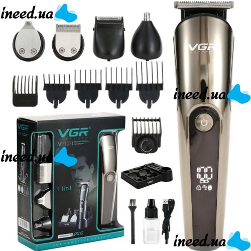 VGR V-107 cordless hair trimmer VGR V-107 professional 11-in-1 cordless beard and moustache trimmer with display and accessory stand