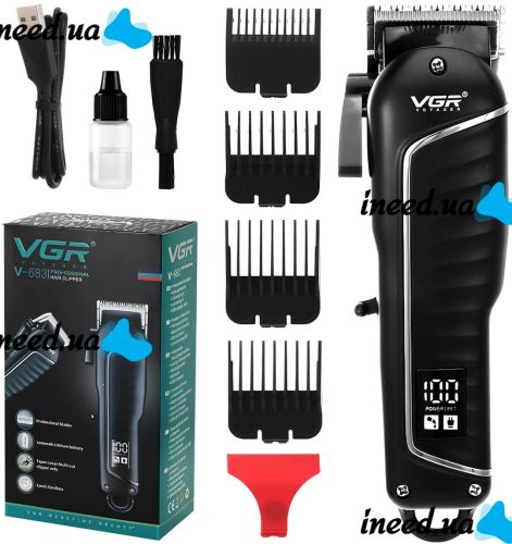 Акумуляторна машинка для стрижки волосся VGR V-683 10W бездротовий чоловічий бездротовий тример для окантовки бороди і вусів зі змінними насадками і дисплеєм USB
