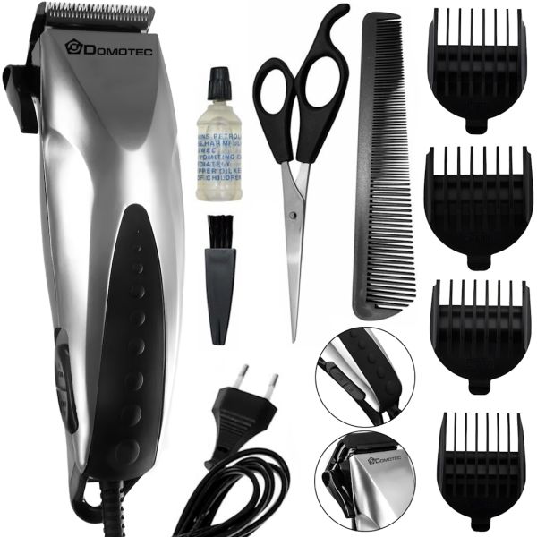 Domotec MS-3305 12W corded hair clipper professional beard and moustache trimmer with interchangeable attachments White
