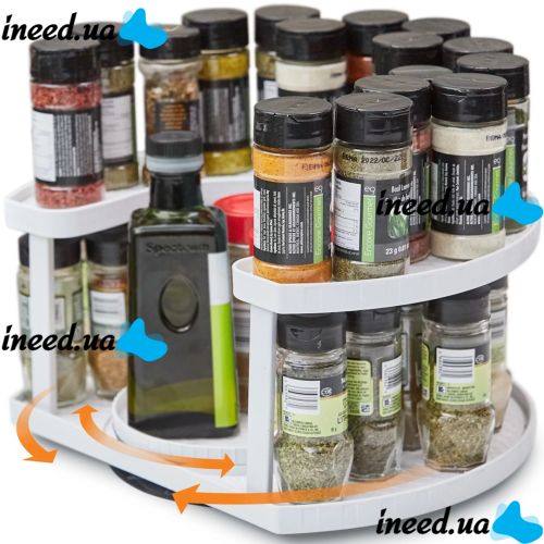 Спецовница Spice Spinner Organizer ZB-918 дворівневий поворотний органайзер полиця для зберігання спецій, підставка стелаж для приправ і соусів