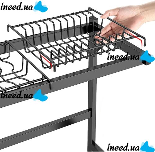 Сушарка для зберігання посуду над раковиною Storage Shelf Sink Rack XL - 738 двоярусна полиця для сушіння, настільний органайзер на мийку XY-6203 Чорний