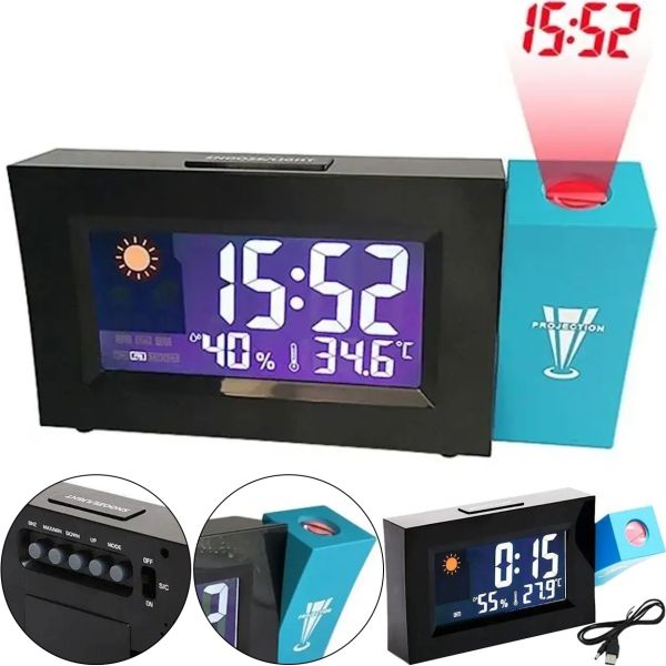 Настольные часы метеостанция Vkstar 8290 с проекцией времени, Электронные часы Clock With Projector с проектором времени будильником и термометром