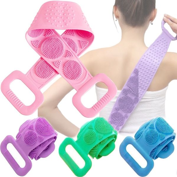 Силиконовая двухсторонняя мочалка Silicon bath towel 70см мочалка-массажер для тела, массажная щетка для душа и ванны с ручками Silica gel bath brush