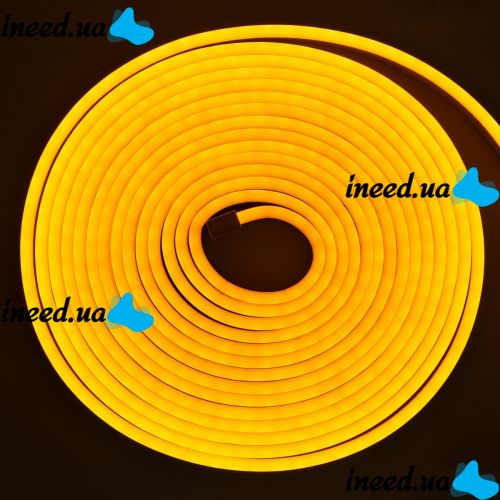 Світлодіодна силіконова стрічка LED NEON 0729 Yellow 5 м з блоком живлення, універсальна неонова гнучка підсвітка 12v-220v 5m в силіконі Жовта