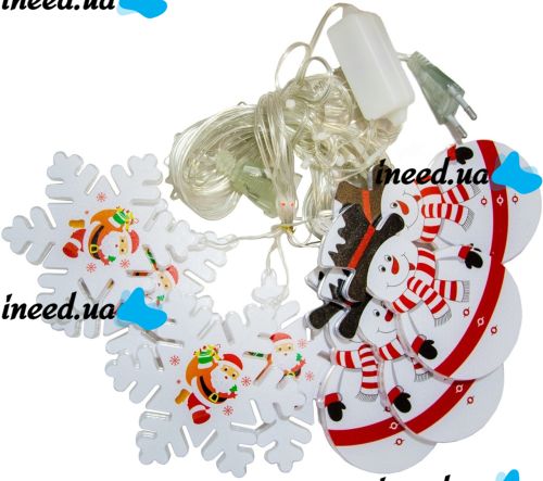 Внутренняя RGB гирлянда штора Xmas 3D фигурки снеговика и снежинки Мультицветная 3x0.7м 95Led M, Новогодняя 300x70 см на окно дома ргб от сети