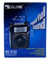 Golon RX-9133 rechargeable radio with flashlight and built-in SD player, USB, mains with battery, FM Radio Receiver Battery-powered speaker