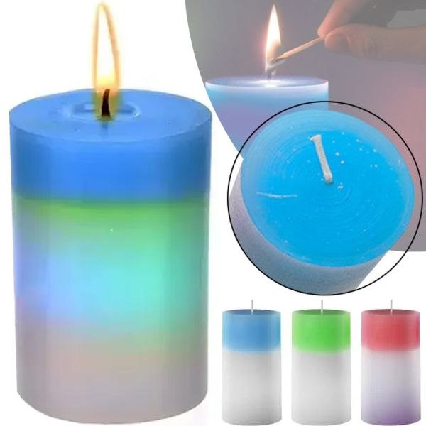 Decorative Wax Candle Chameleon Candled Magic EL-2327 with RGB Backlight of 7 colors with real fire, A magic LED candle that changes the light